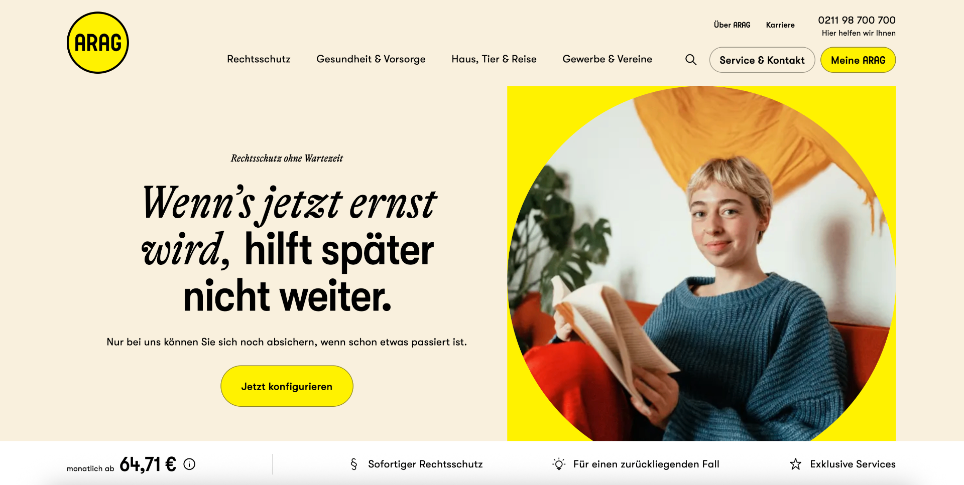 ARAG Rechtsschutz ohne Wartezeit — Landingpage